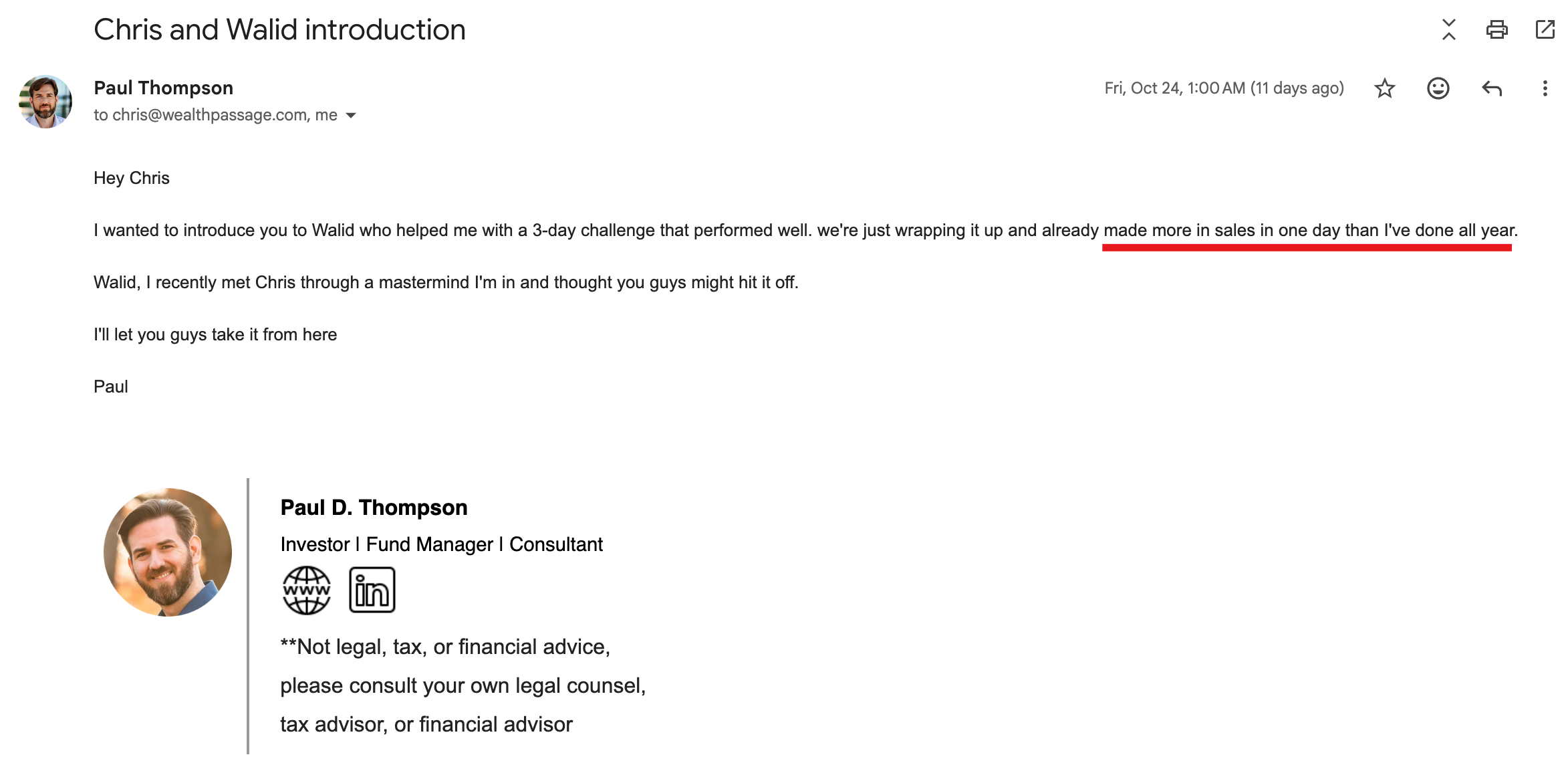 Client intro email — Paul Thompson
